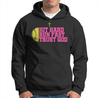 Christian Softball Hit Hard Run Fast Trust God Softball Hoodie - Seseable