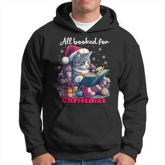 Christmas Cat Reading Book All Booked For Christmas Bookworm Hoodie - Seseable