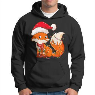 Christmas Lights Fox Wearing Xmas Hat Cute Fox Lover Hoodie - Monsterry UK