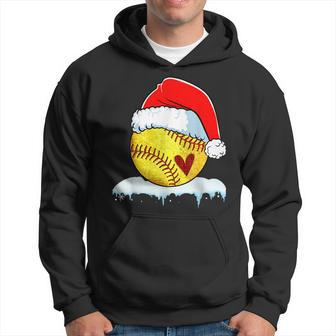 Christmas Softball Player Santa Hat Lights Xmas Pajama Hoodie - Seseable