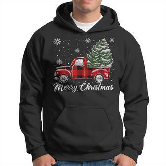 Christmas Tree Red Truck Pajama Vintage Buffalo Plaid Truck Hoodie - Monsterry