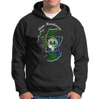 Clan Henderson Surname Last Name Scottish Tartan Map Crest Hoodie - Seseable