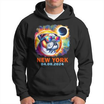 Colorful Bulldog Total Solar Eclipse 2024 New York Hoodie - Seseable