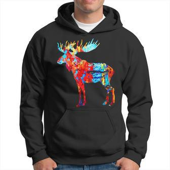 Colorful Canadian Moose Abstract Paint Wildlife Nature Hoodie - Monsterry AU