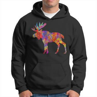 Colorful Canadian Moose Splatter Woodland Wildlife Hoodie - Monsterry