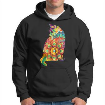 Colorful Cat Lover Feline Psychedelic Abstract Hippy Hoodie - Monsterry