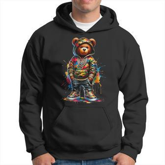 Colorful Hip Hop Teddy-Bear Watercolor Hip Hop Bear Cool Hoodie - Monsterry