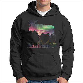 Colorful Moose Elk Silhouette Aurora Borealis Polar Lights Hoodie - Monsterry AU