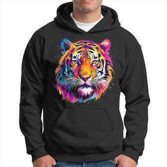 Cool Colorful Tiger Portrait Graphic Hoodie - Seseable