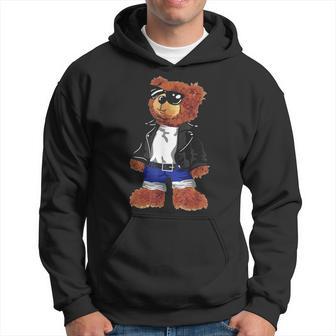 Cool Cute Teddy Bear With Sunglasses Leather Jacket & Jeans Hoodie - Monsterry