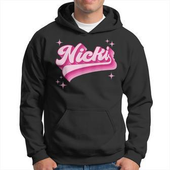 Cool Personalized Name Nicki Distressed Retro Vintage Groovy Hoodie | Mazezy
