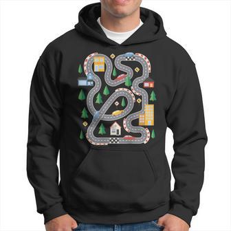 Cool Playmat Car Race Track On Back Cute Toddler Fathers Day Hoodie - Thegiftio UK