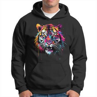 Cool Tiger On Colorful Painted Tiger Hoodie - Thegiftio UK