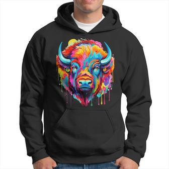 Cooles Bison-Kopf- Mit Hellen Farben Hoodie - Seseable