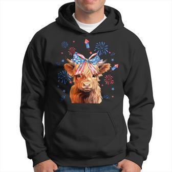 Coquette Highland Cow 4Th Of July Patriotic Cute Animal Hoodie - Seseable