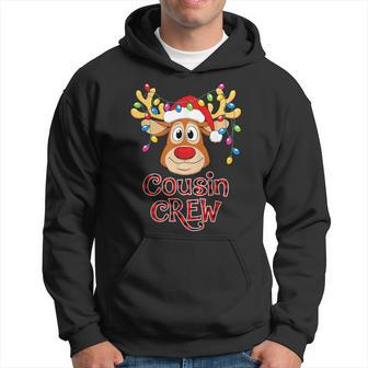Cousin Crew Christmas Santa Hat Reindeer Buffalo Plaid Red Hoodie | Mazezy