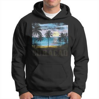 Curacao Vintage Palm Trees Surfer Caribbean Souvenir Gray Hoodie - Seseable