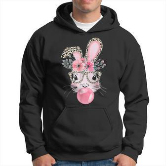 Cute Bunny With Leopard Glasses Bubblegum Easter Day Hoodie - Seseable