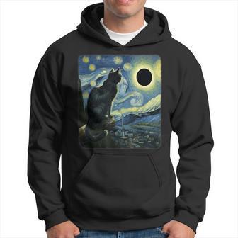 Cute Cat Starry Night Van Gogh Solar Eclipse April 08 2024 Hoodie - Seseable