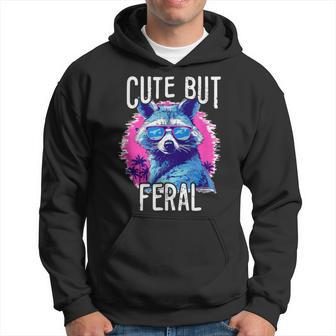 Cute But Feral Colorful Racoon With Sunglasses Racoon Hoodie - Thegiftio UK