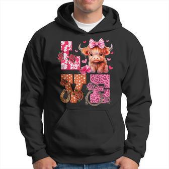 Cute Highland Cow And Pink Heart Valentines Day Love Leopard Hoodie - Thegiftio UK