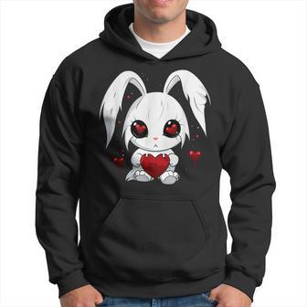 Cute Kawaii Goth Bunny Gothic White Bunny Red Heart Girls Hoodie - Monsterry AU