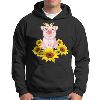 Cute Piggy With Sunflower Tiny Pig With Bandana Hoodie | Mazezy
