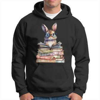 Cute Reading Bunny With Glasses Books Bookworm Reader Book Hoodie - Thegiftio UK