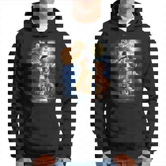 Cute Three Cat 3 Cat Moon Howling 3 Wolfs Kitten Hoodie - Seseable