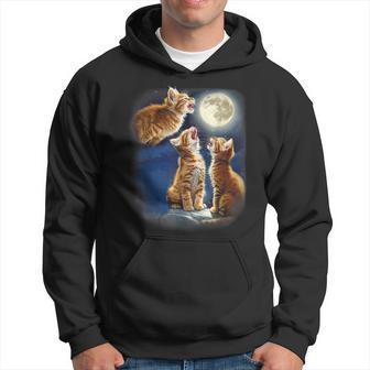 Cute Three Cat 3 Cat Moon Howling 3 Wolfs Kitten Hoodie - Seseable