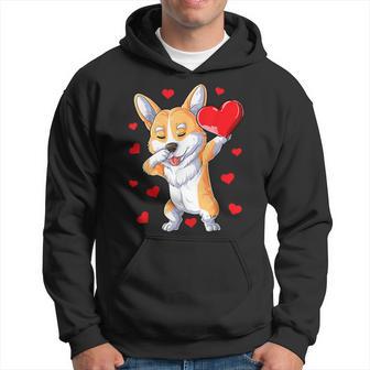 Dabbing Corgi Valentines Day Heart Boys Dog Lovers Love Hoodie - Monsterry