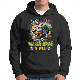 Dachshund Dog Mardi Gras Y'all With Beads Mask Colorful Hoodie | Mazezy