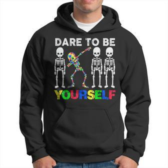 Dare To Be Your Self Dabbing Skeleton Autism Awareness Hoodie - Monsterry DE