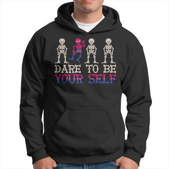 Dare To Be Yourself Skeleton Dance Transgender Trans Pride Hoodie - Monsterry DE