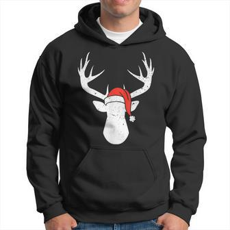 Deer With Santa Hat Christmas Pajama Hunting Hunter Xmas Hoodie | Mazezy