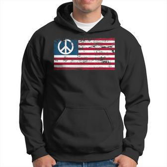 Distressed American Usa Flag With Peace Sign Hoodie - Monsterry
