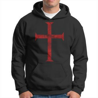 Distressed Deus Vult Knights Templar Cross Crusader Hoodie - Monsterry