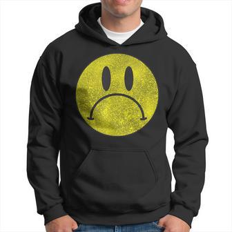 Distressed Frowny Anti Smile Grumpy Sad Face Hoodie - Thegiftio UK