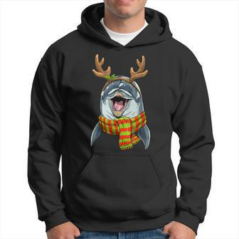 Dolphin Reindeer Christmas Xmas Animal Dolphin Lover Hoodie - Monsterry