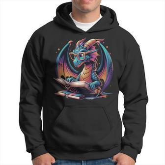 Dragons Reading Book Distressed Bookworms Dragons And Books Hoodie - Monsterry UK