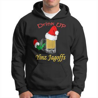 Drink Up Yinz Jagoffs Beer With Santa Hat Pittsburgh Theme Hoodie - Monsterry