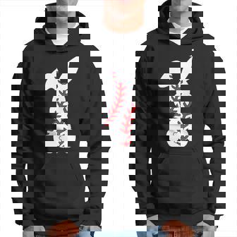 Easter Bunny Baseball Sport Easter Baseball Pocket Rabbit Hoodie - Seseable