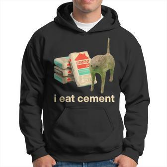 I Eat Cement Cursed Cat Meme Ironic Unhinged Hoodie - Seseable