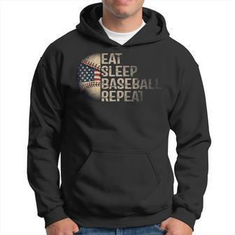 Eat Sleep Baseball Repeat Baseball Player Usa Flag Baseball Hoodie - Seseable