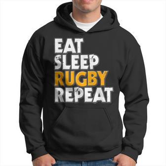 Eat Sleep Rugby Repeat Slogan Statement Fun Outfit Hoodie - Thegiftio UK