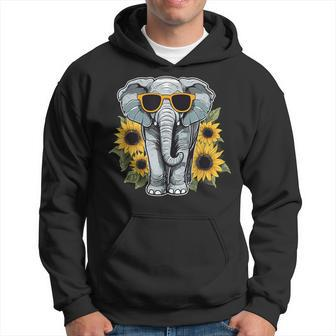 Elephant With Sunglasses And Sunflowers Hoodie | Mazezy