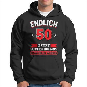 Endlich 50, Hoodie zum 50. Geburtstag, Schwarz, Humorvolles Motiv - Seseable