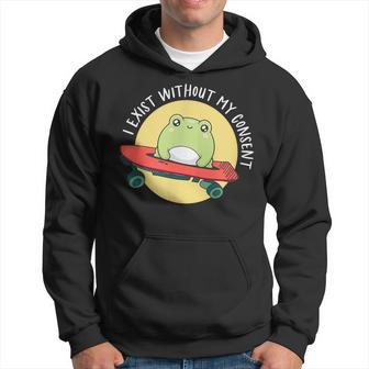 I Exist Without My Consent Cottagecore Skateboarding Frog Hoodie - Monsterry AU