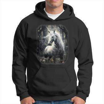 Fantasy White Unicorn Standing In A Forest Hoodie - Monsterry
