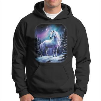Fantasy White Unicorn Standing In The Snowy Forest Hoodie - Monsterry AU